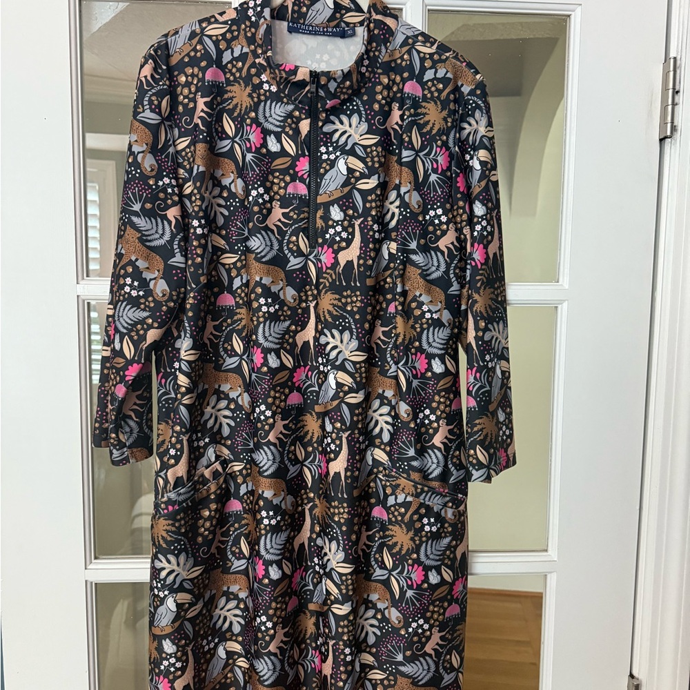 Katherine Way Black and Pink Floral Midi Dress